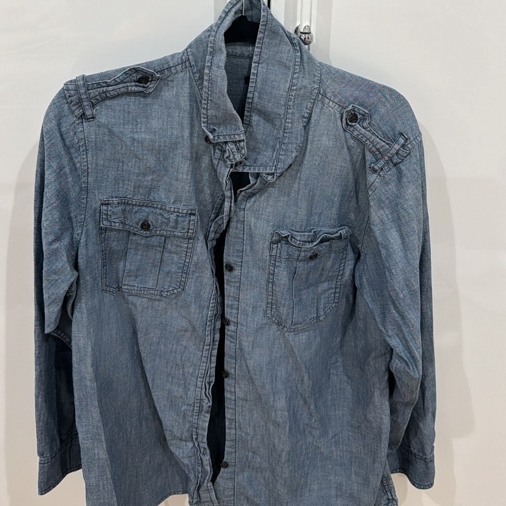 GAP Blue Long Sleeve Mandarin Collar Button Down Shirt